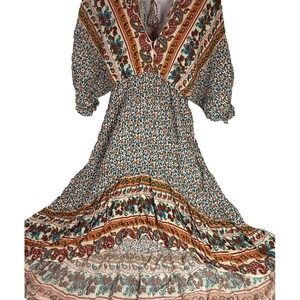 Umgee Boho Floral Paisley Dress M Peasant Mini Cottagecore Festival Beach Casual